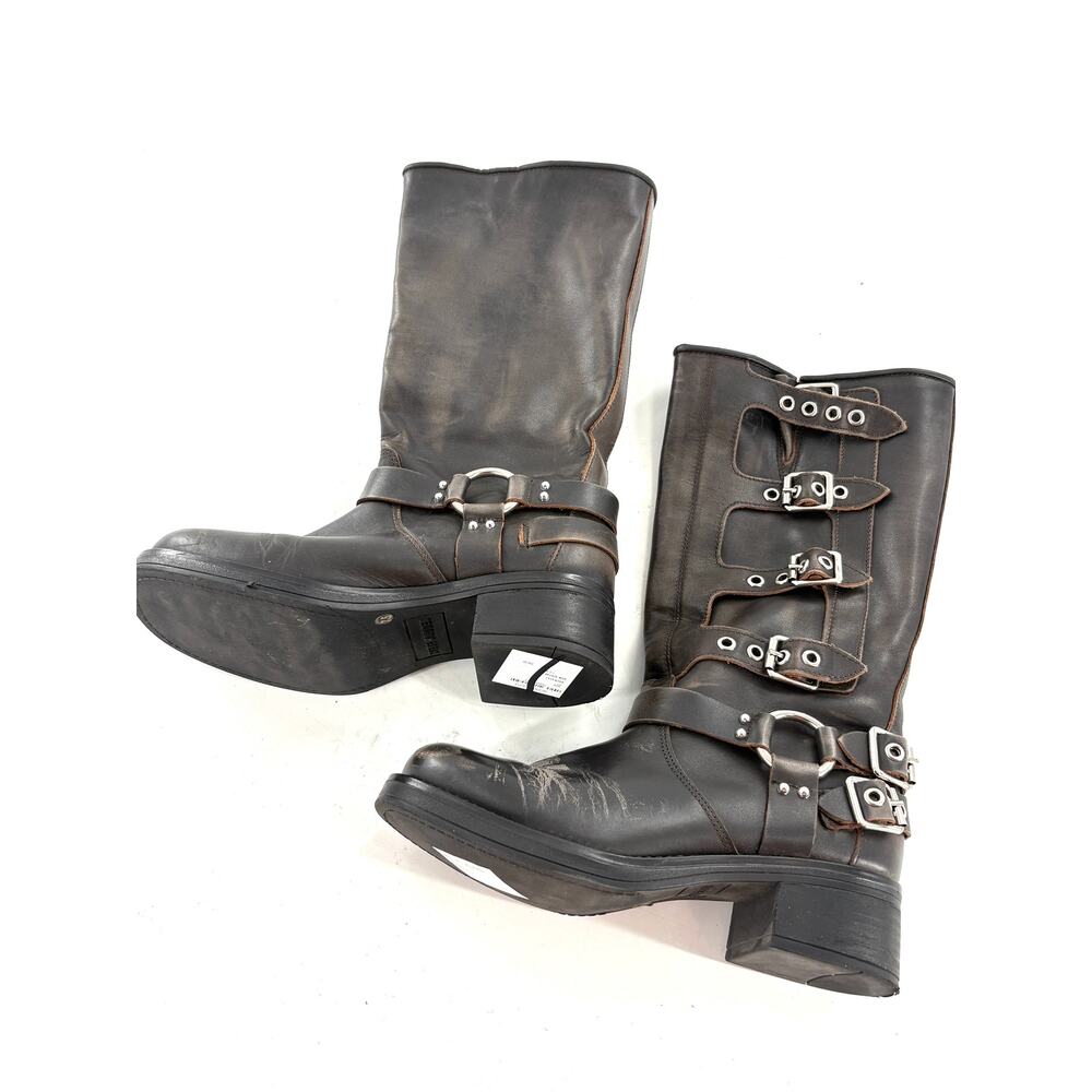Steve Madden Rocky Buckle Moto Boots 7.5 Punk Grunge Gray Silver Tall Knee High - Picture 4 of 8